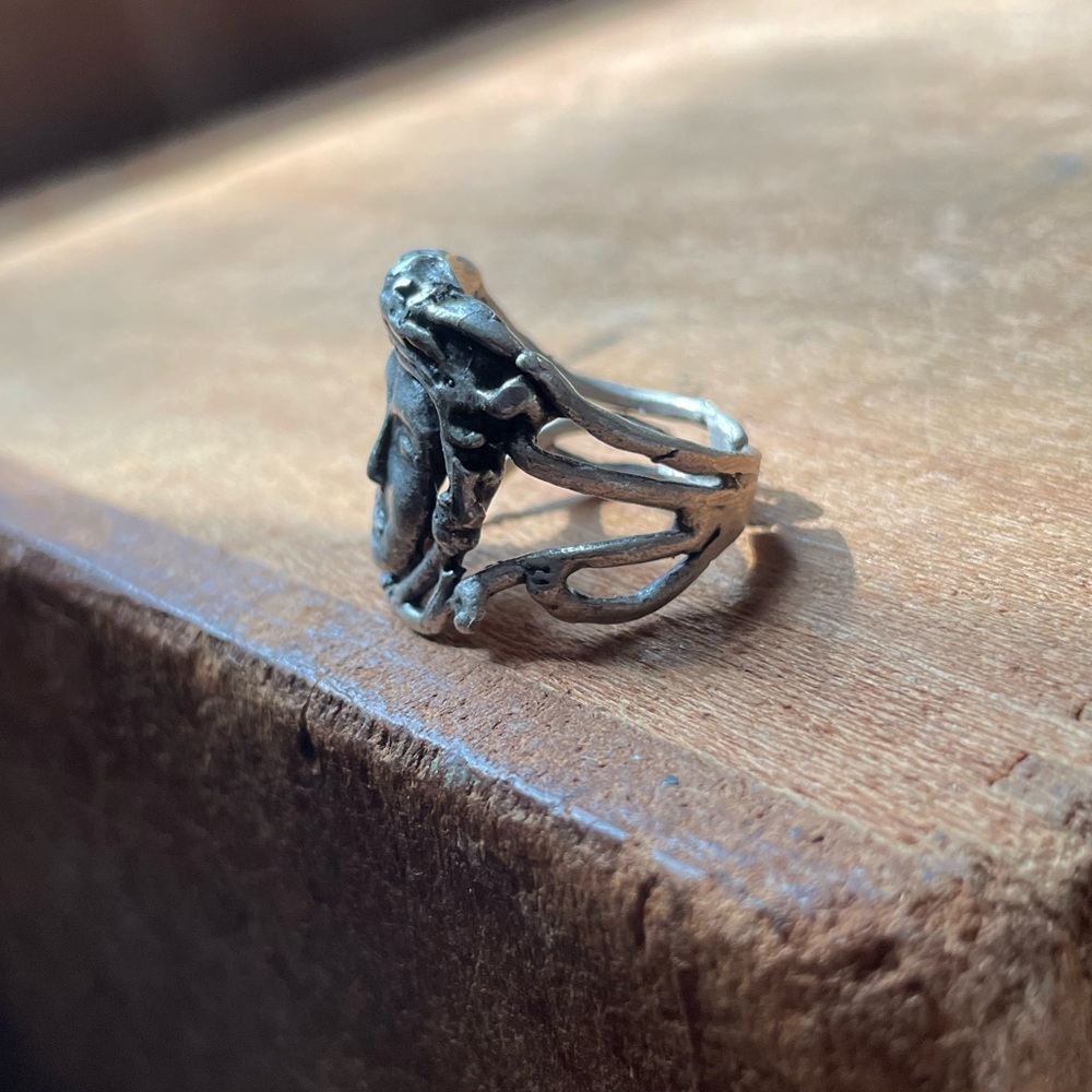 Medusa ring adjustable brass silver face boho layering statement chunky - Picture 6 of 8